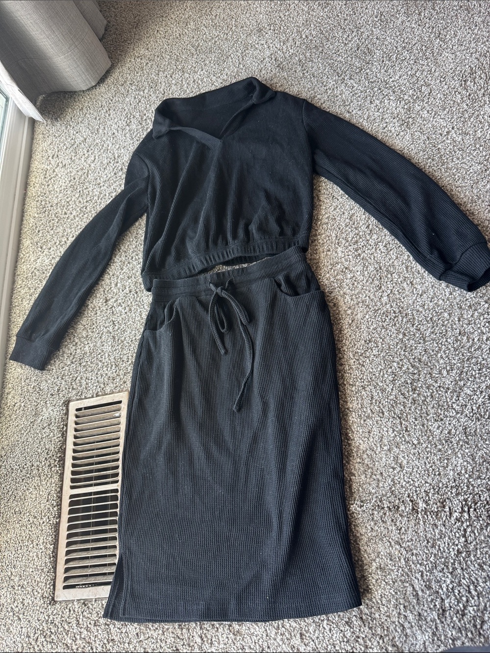 Black Long Sleeve Knit Two-Piece Dress Set